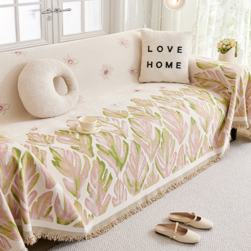 Chenille Leaf Pattern Sofa Cover - Soft, Pet-Friendly, Machine Washable