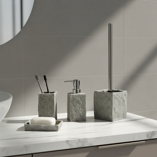 Four-Piece Grey Resin Bathroom Accessory Set