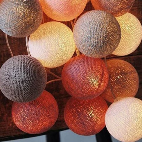 Cotton Ball String Lights - Warm Glow Decorative Garland in Various Colors