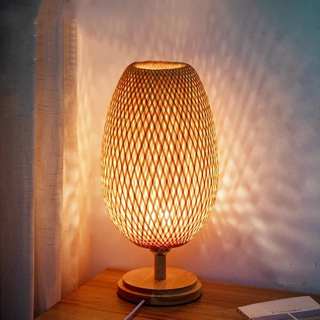 Rustic Bamboo Table Lamp - Vintage Retro Design for Home and Office