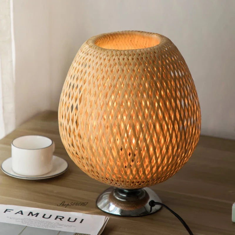 Vintage Bamboo Table Lamp - Eco-Friendly Handcrafted Design