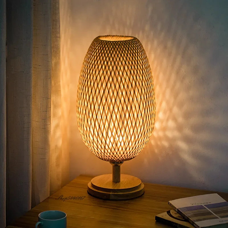 Rustic Bamboo Table Lamp - Vintage Retro Design for Home and Office