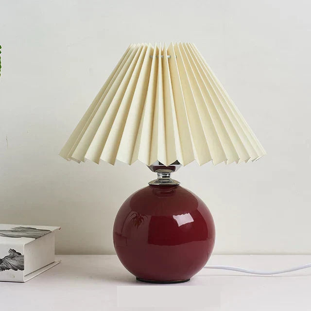 Vintage Pleated Shade Table Lamp - Elegant Antique Nightstand Lighting
