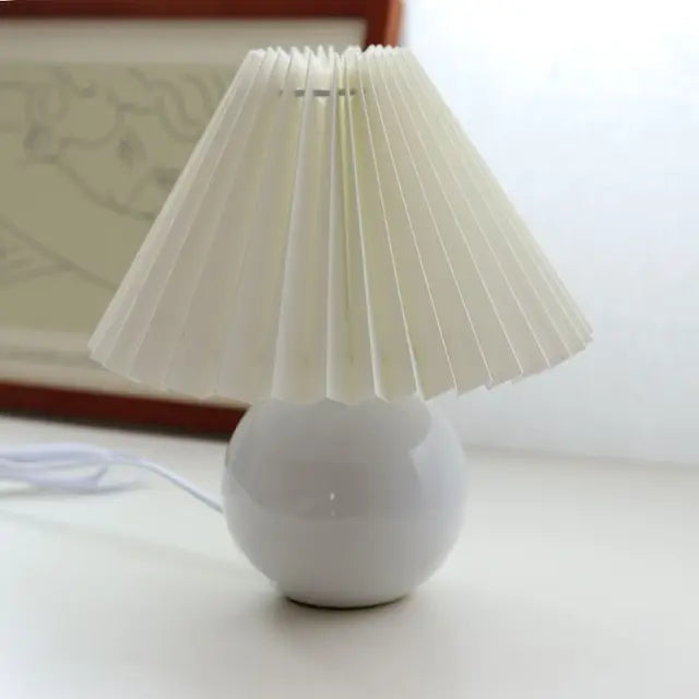 Vintage Pleated Table Lamp with Ceramic Base