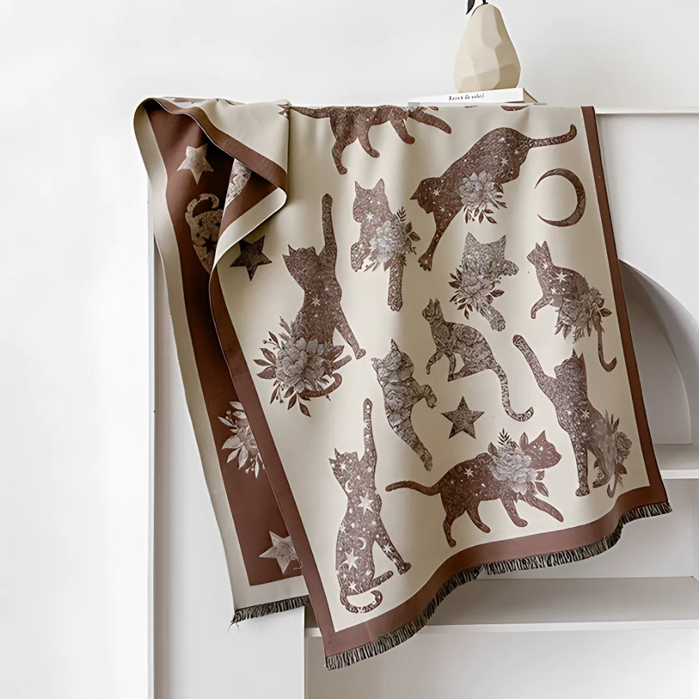 Cat Print Winter Shawl Scarf in Soft Microfiber