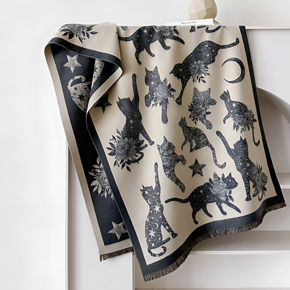Cat Print Winter Shawl Scarf in Soft Microfiber
