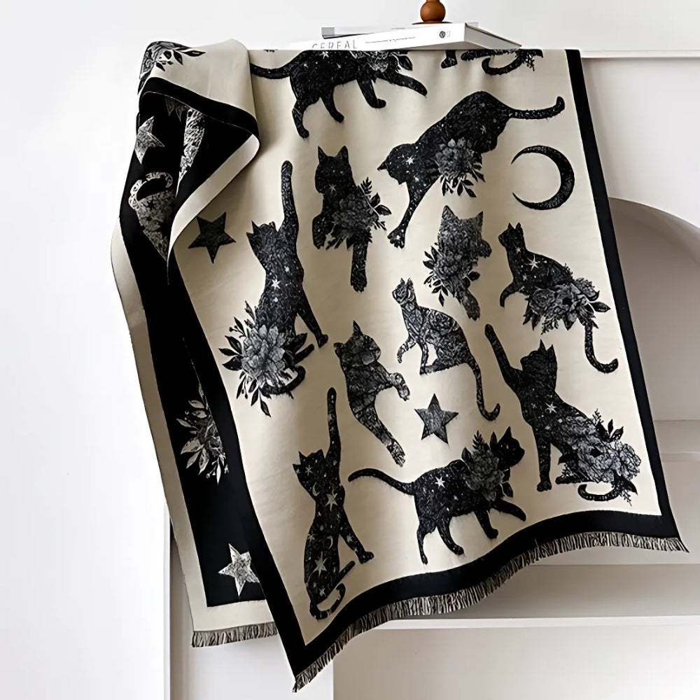 Cat Print Winter Shawl Scarf in Soft Microfiber