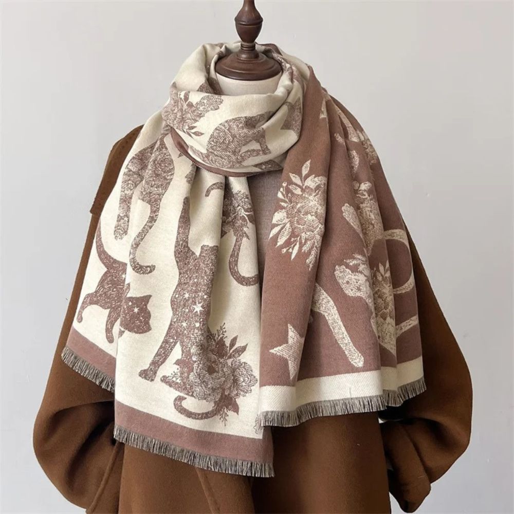 Cat Print Winter Shawl Scarf in Soft Microfiber