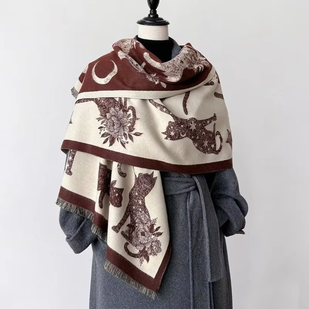 Cat Print Winter Shawl Scarf in Soft Microfiber