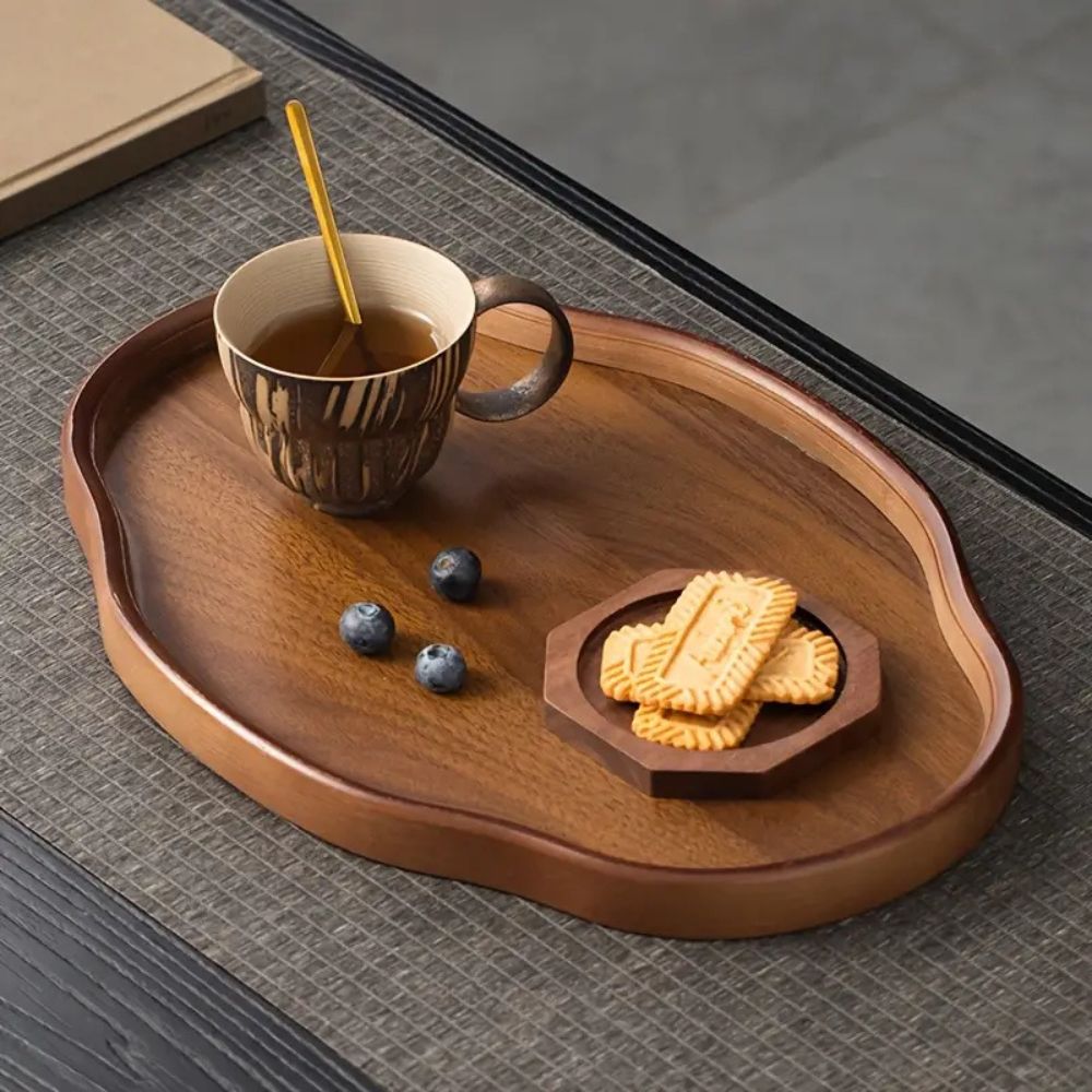 Rustic Bamboo Serving Tray with Unique Irregular Shape