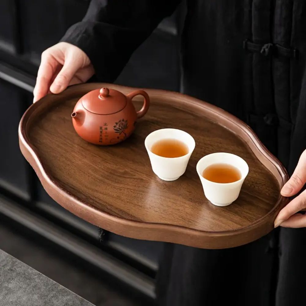 Rustic Bamboo Serving Tray with Unique Irregular Shape