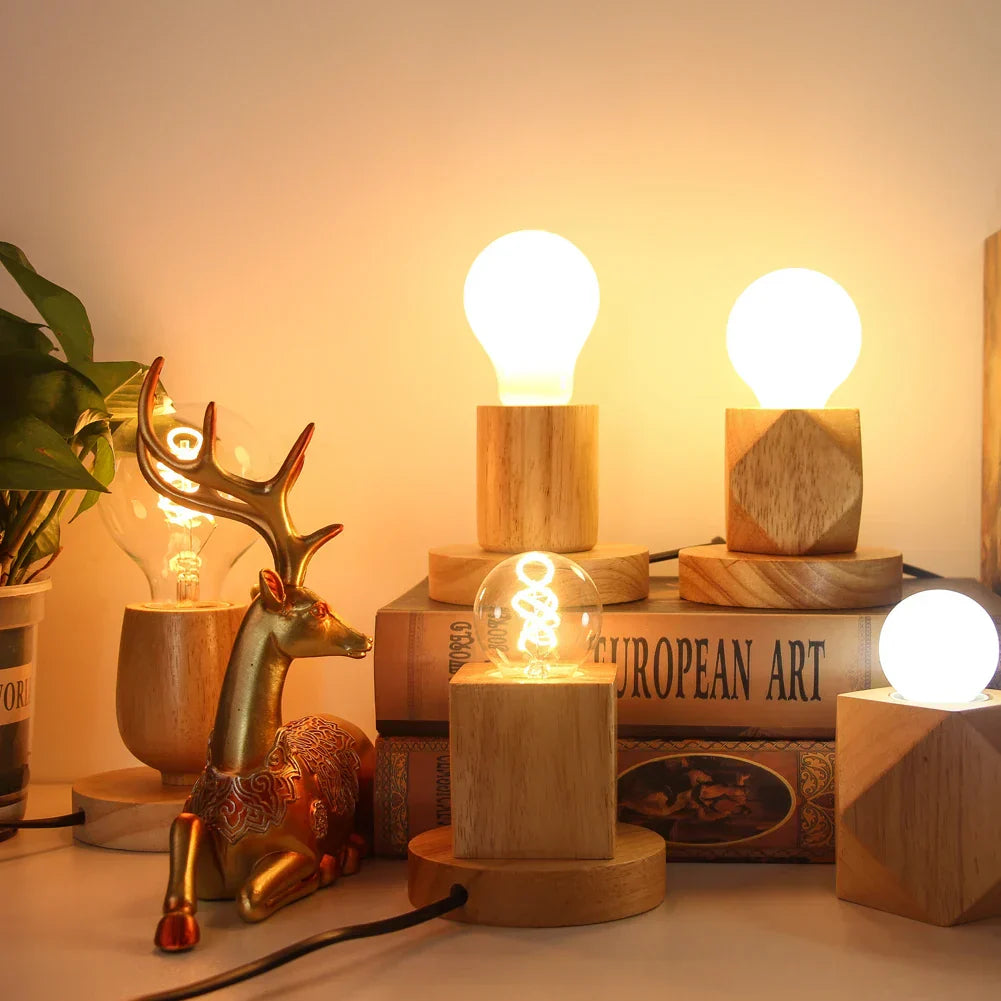 Retro Wooden Table Lamp with Light Ball - Cozy Decorative Lighting