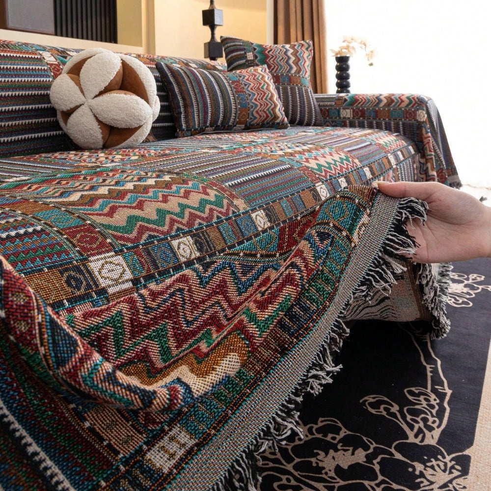 Boho Chenille Sofa Cover with Aurora Stripes