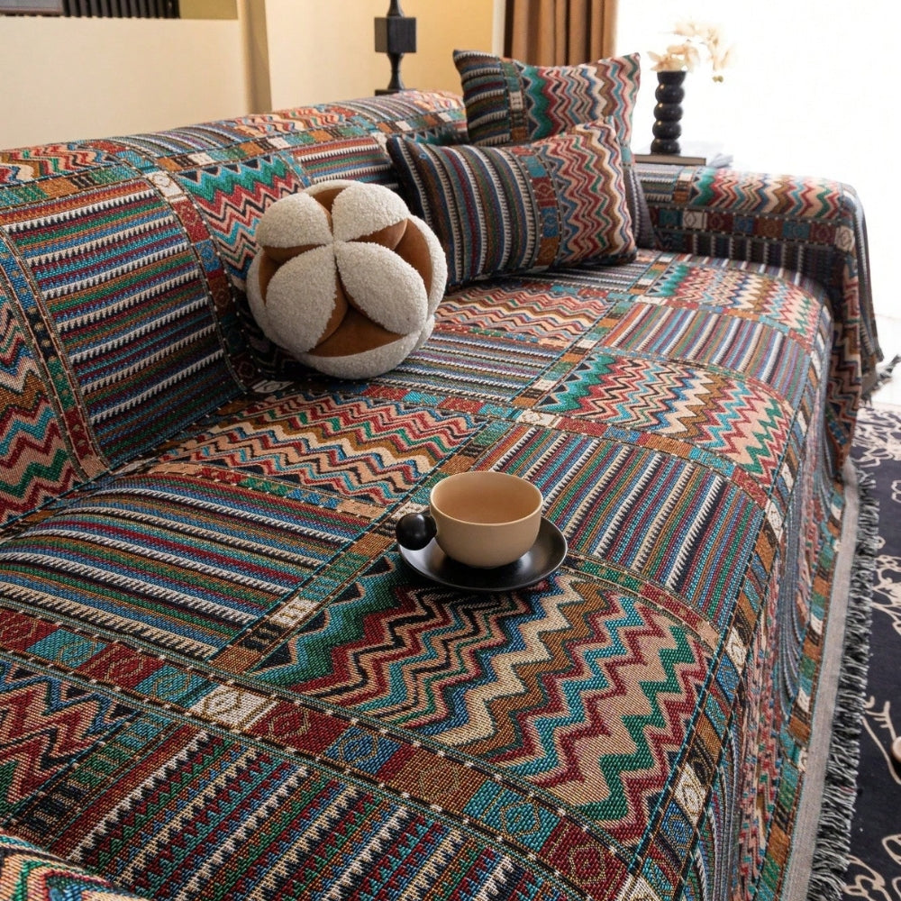 Boho Chenille Sofa Cover with Aurora Stripes