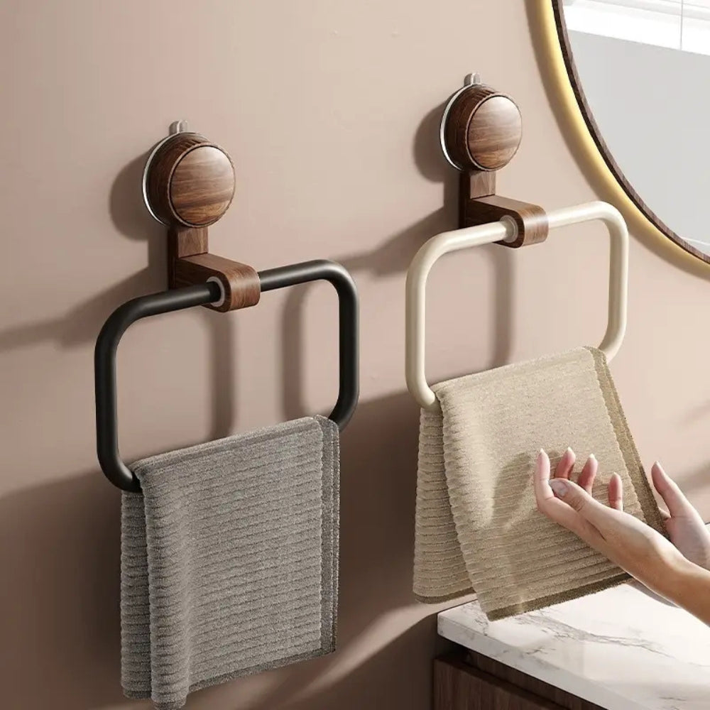 Vintage Wood Towel Rack with Suction Base