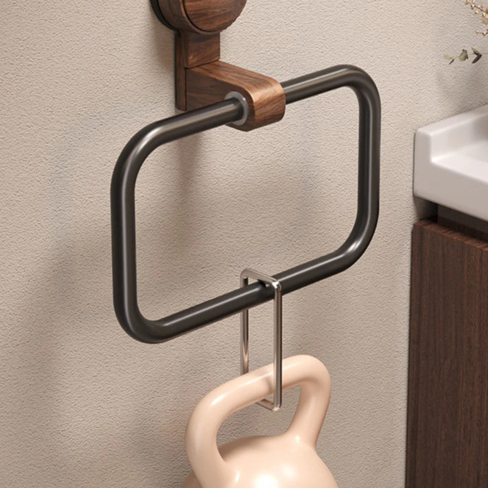 Vintage Wood Towel Rack with Suction Base