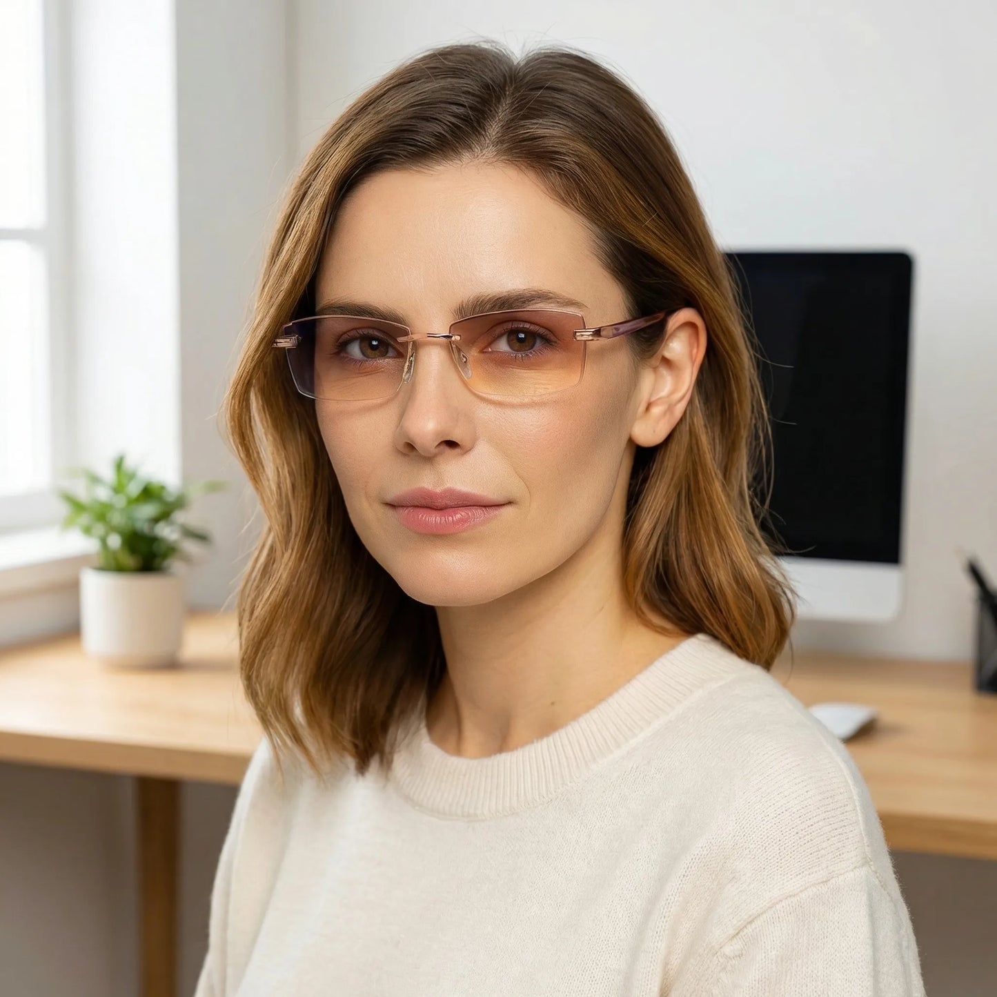 Ultralight Rimless Progressive Glasses with Blue Light Filter