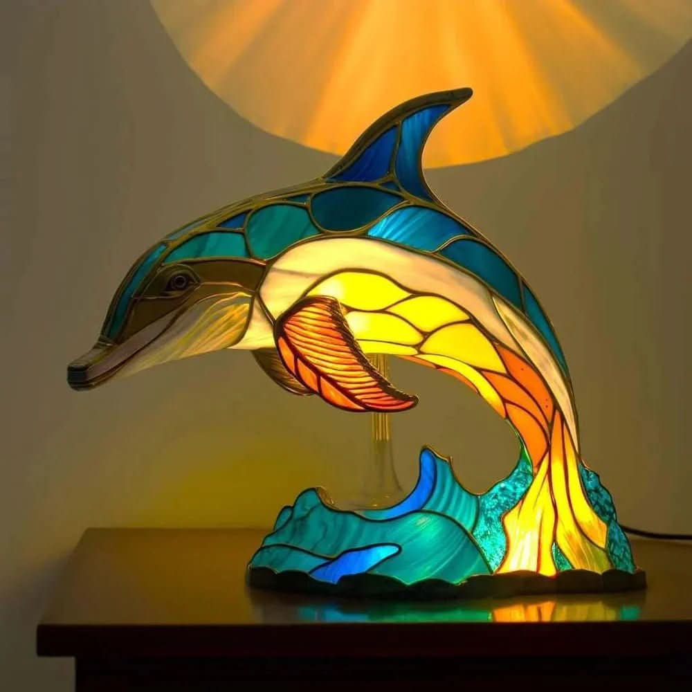 Artistic Animal Motif Table Lamp with Stained Glass