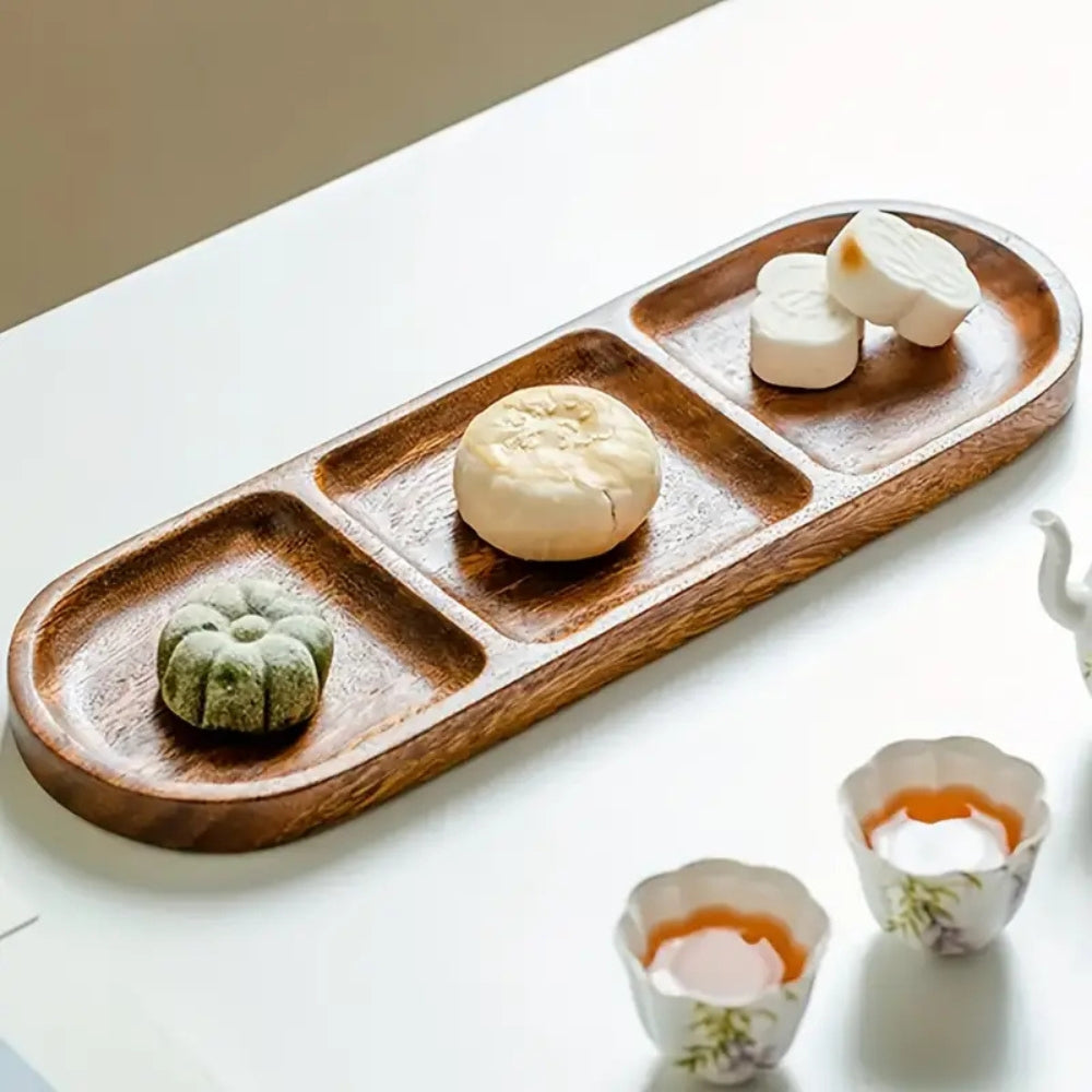 Vivid Eco-Friendly Wooden Serving Tray with 3 Compartments