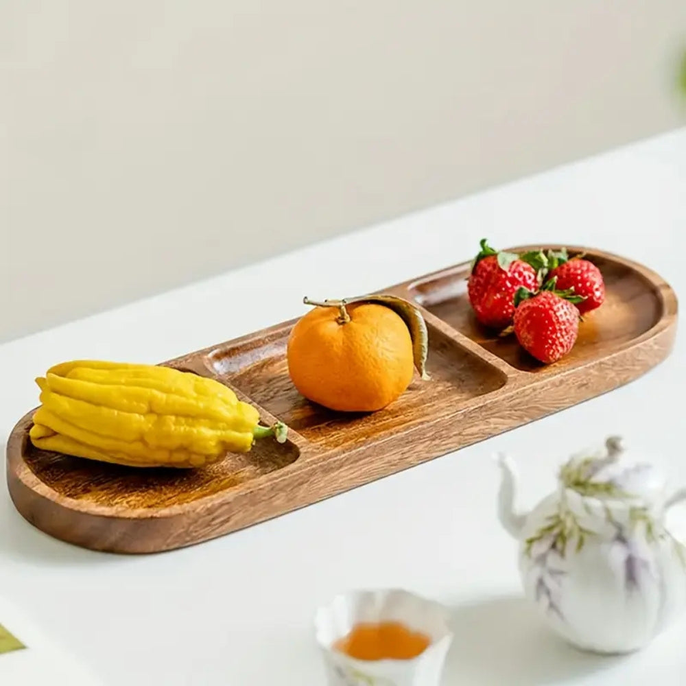Vivid Eco-Friendly Wooden Serving Tray with 3 Compartments