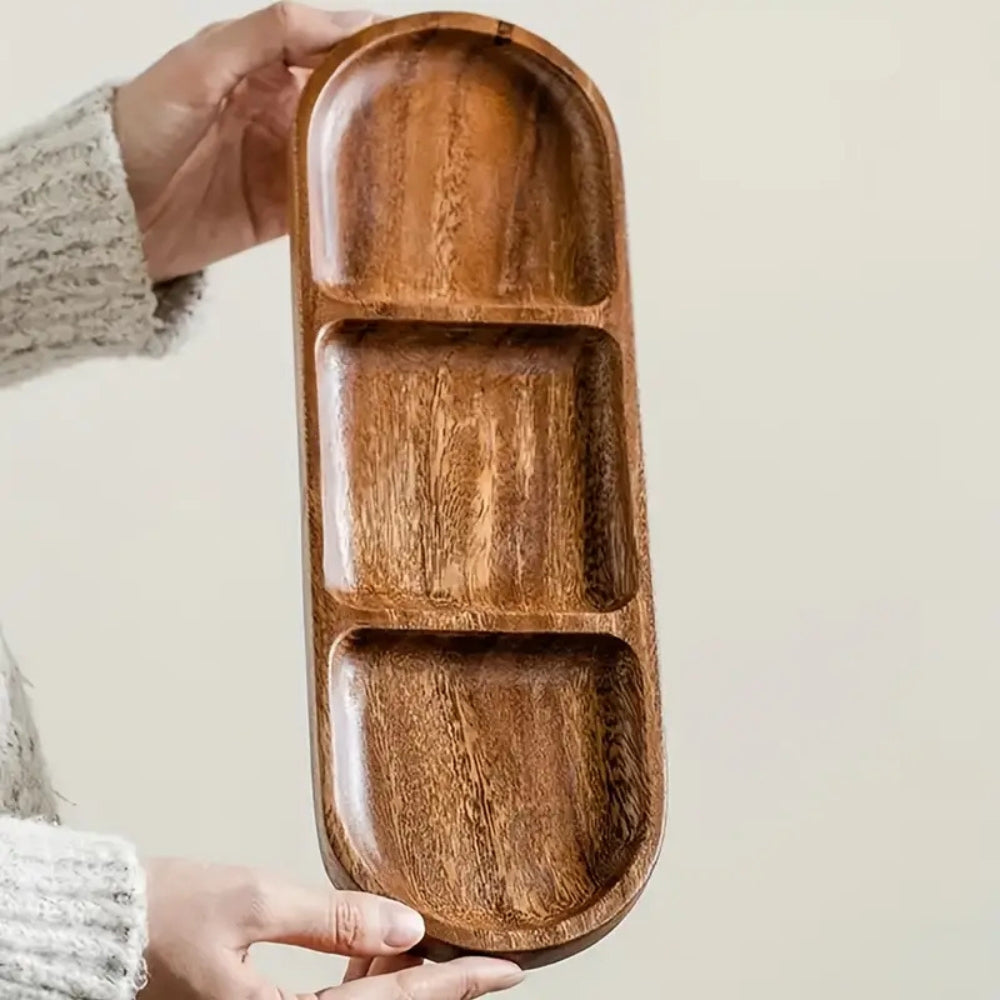 Vivid Eco-Friendly Wooden Serving Tray with 3 Compartments