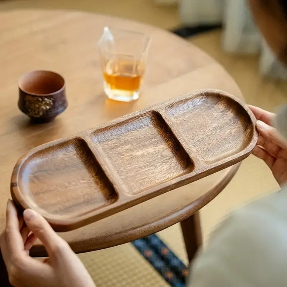 Vivid Eco-Friendly Wooden Serving Tray with 3 Compartments