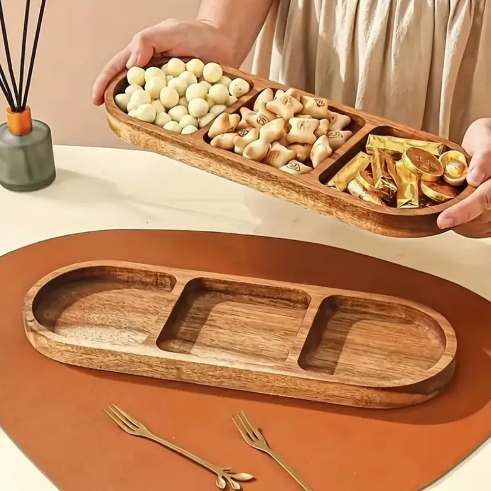 Vivid Eco-Friendly Wooden Serving Tray with 3 Compartments