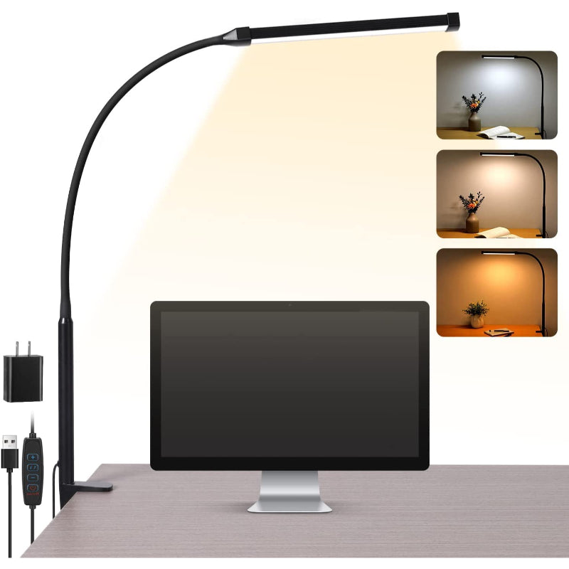 LED Desk Lamp with Flexible Gooseneck, 3 Light Modes, 10 Brightness Levels, USB Power Bank, Eye-Friendly Design
