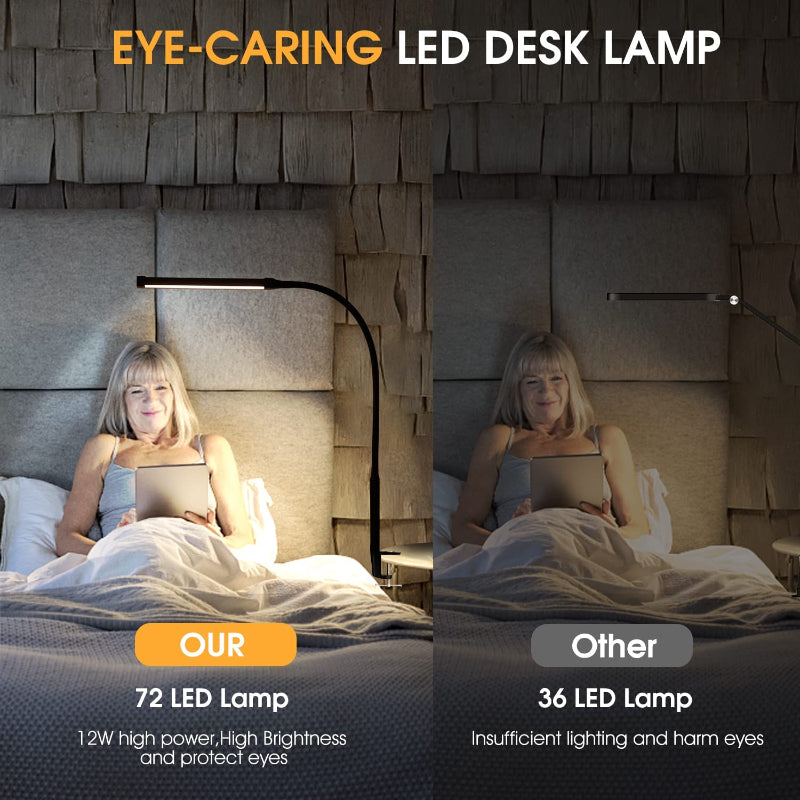LED Desk Lamp with Flexible Gooseneck, 3 Light Modes, 10 Brightness Levels, USB Power Bank, Eye-Friendly Design