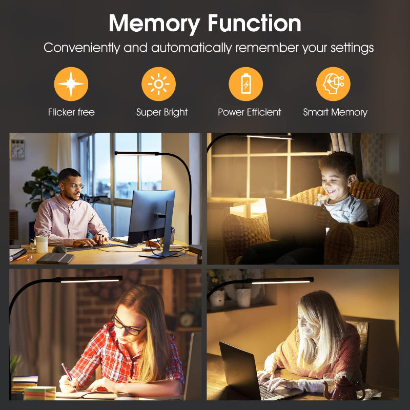 LED Desk Lamp with Flexible Gooseneck, 3 Light Modes, 10 Brightness Levels, USB Power Bank, Eye-Friendly Design
