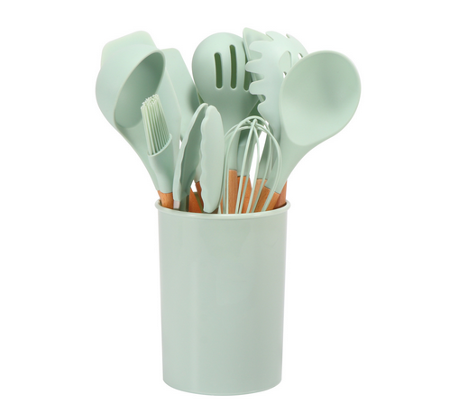 12-Piece Silicone Cooking Utensils Set with Bamboo Handles