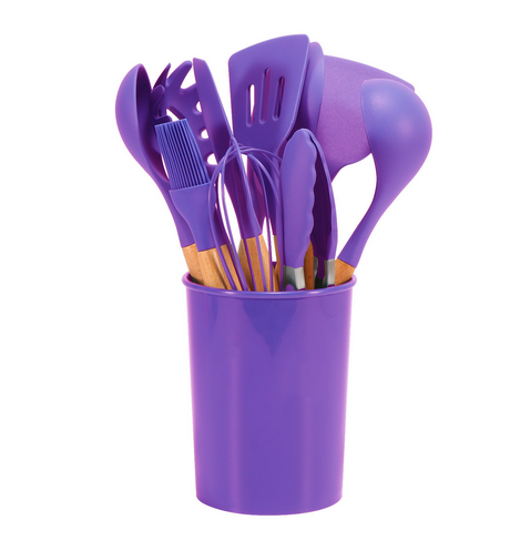 12-Piece Silicone Cooking Utensils Set with Bamboo Handles