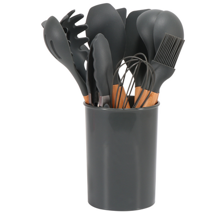 12-Piece Silicone Cooking Utensils Set with Bamboo Handles