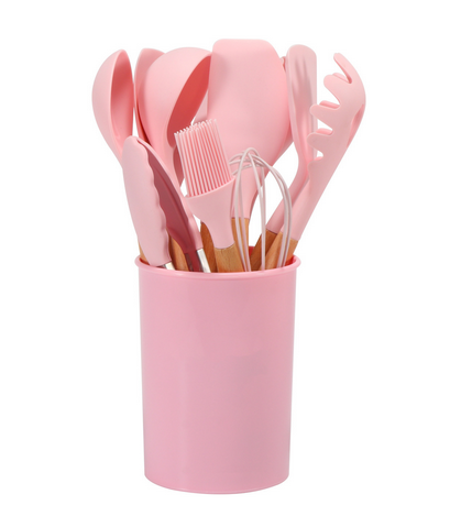 12-Piece Silicone Cooking Utensils Set with Bamboo Handles