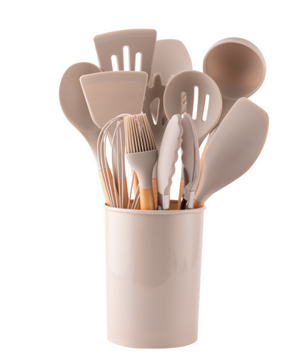 12-Piece Silicone Cooking Utensils Set with Bamboo Handles