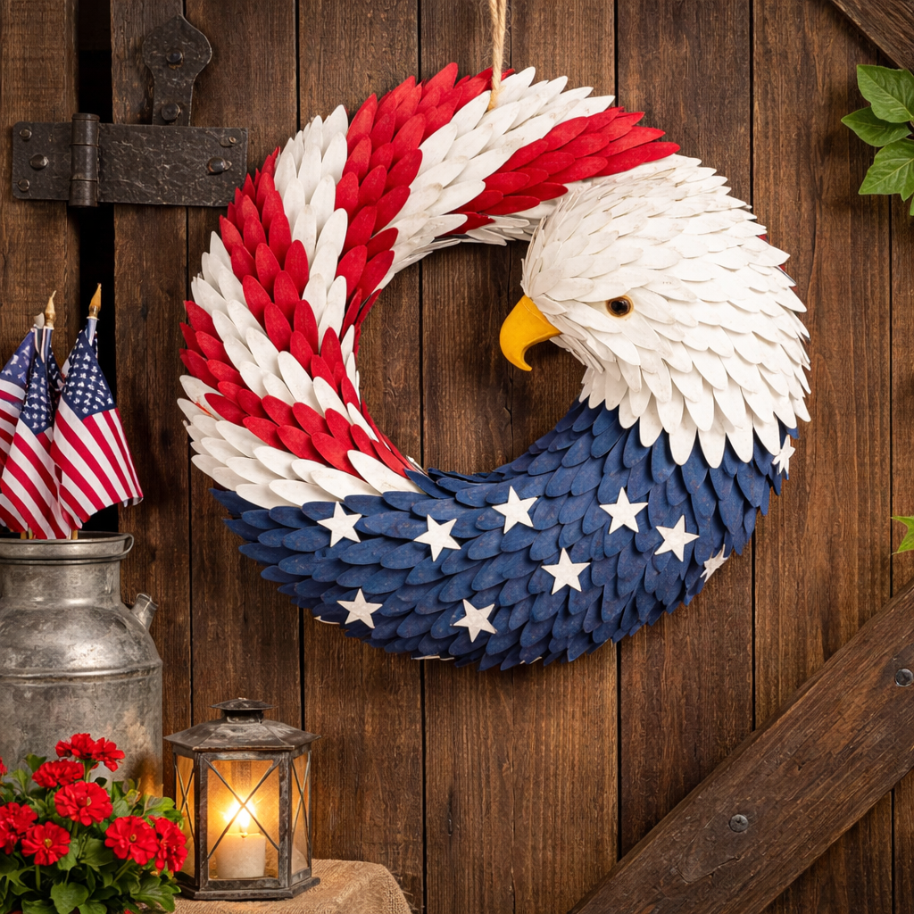 Veterans Eagle Wreath Wall Art for Indoor Outdoor Display