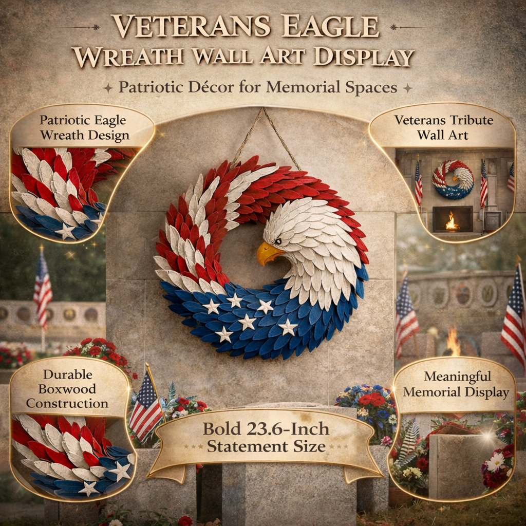 Veterans Eagle Wreath Wall Art for Indoor Outdoor Display