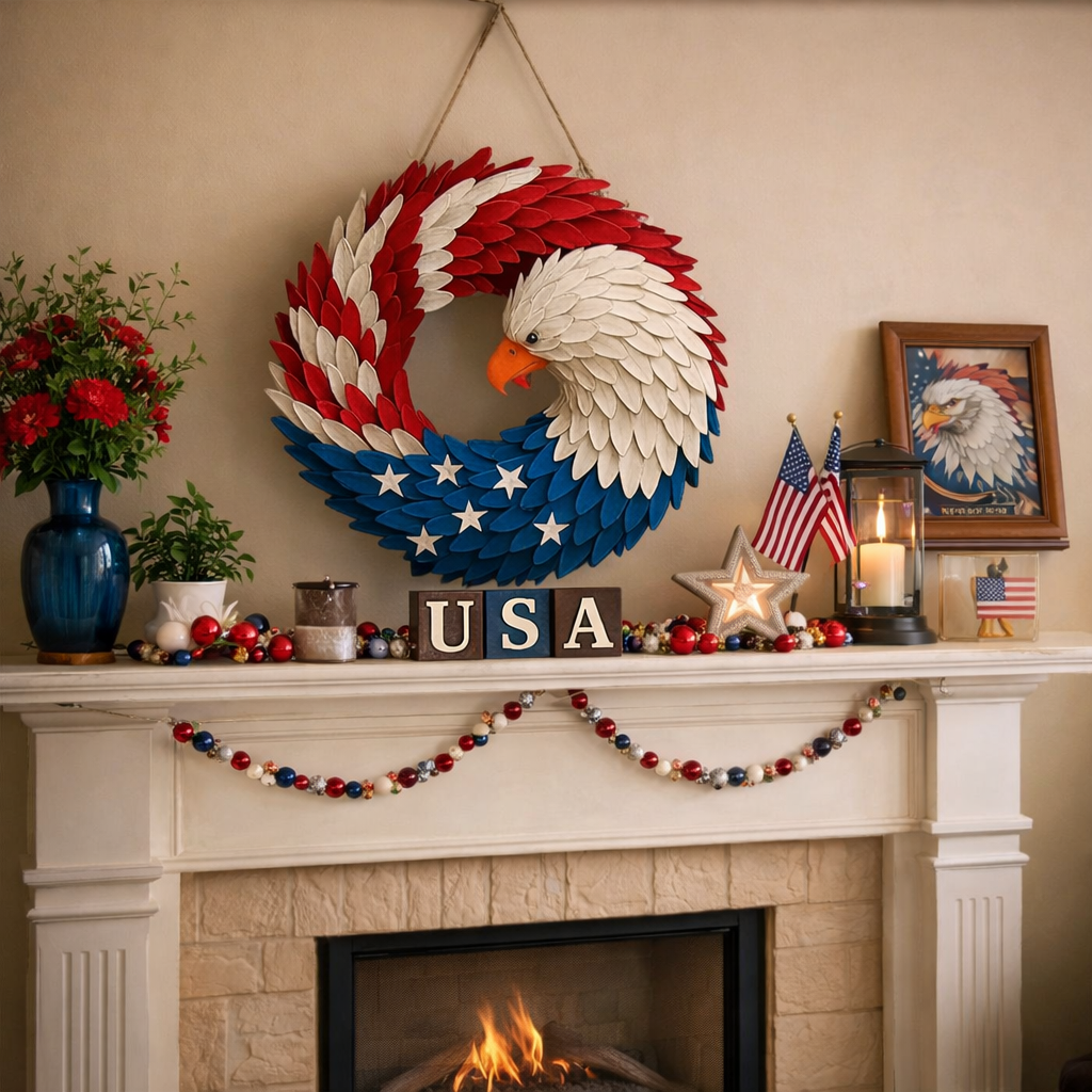 Veterans Eagle Wreath Wall Art for Indoor Outdoor Display