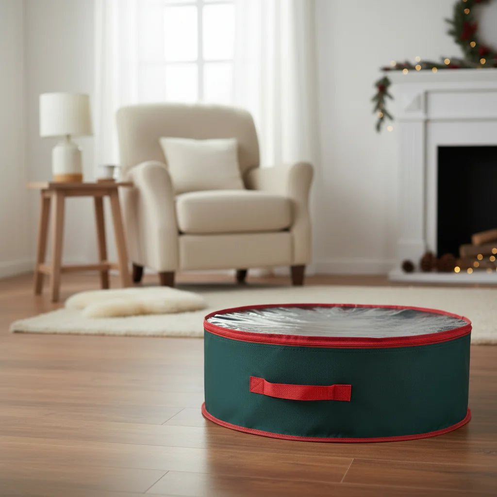 Christmas Wreath Storage Bag with Clear Window - Durable Non-Woven Fabric