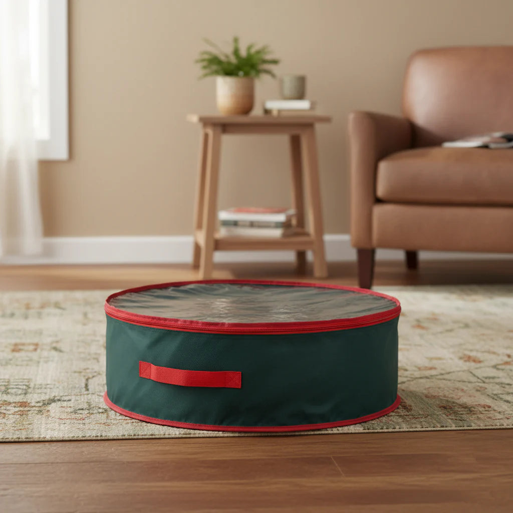 Christmas Wreath Storage Bag with Clear Window - Durable Non-Woven Fabric