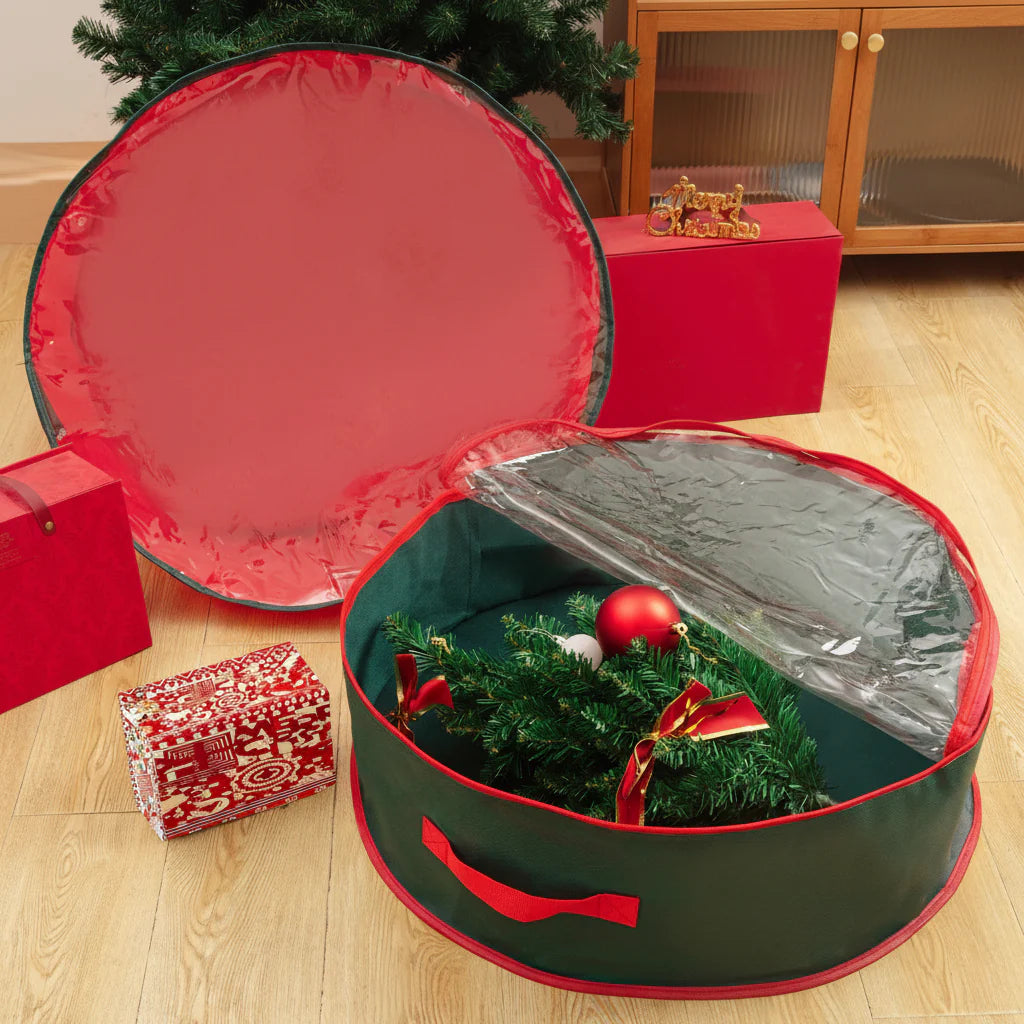Christmas Wreath Storage Bag with Clear Window - Durable Non-Woven Fabric