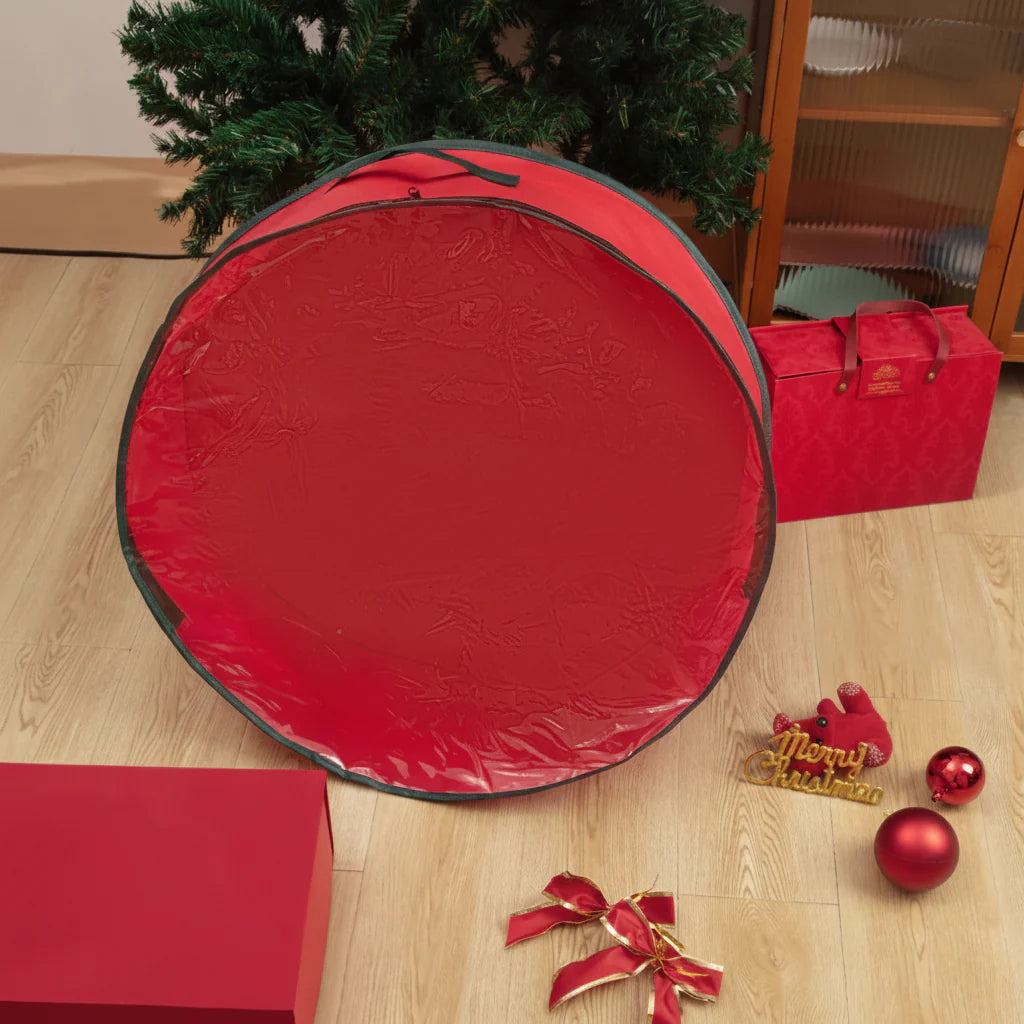 Christmas Wreath Storage Bag with Clear Window - Durable Non-Woven Fabric