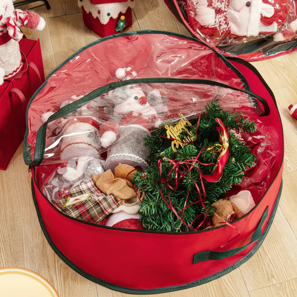 Christmas Wreath Storage Bag with Clear Window - Durable Non-Woven Fabric