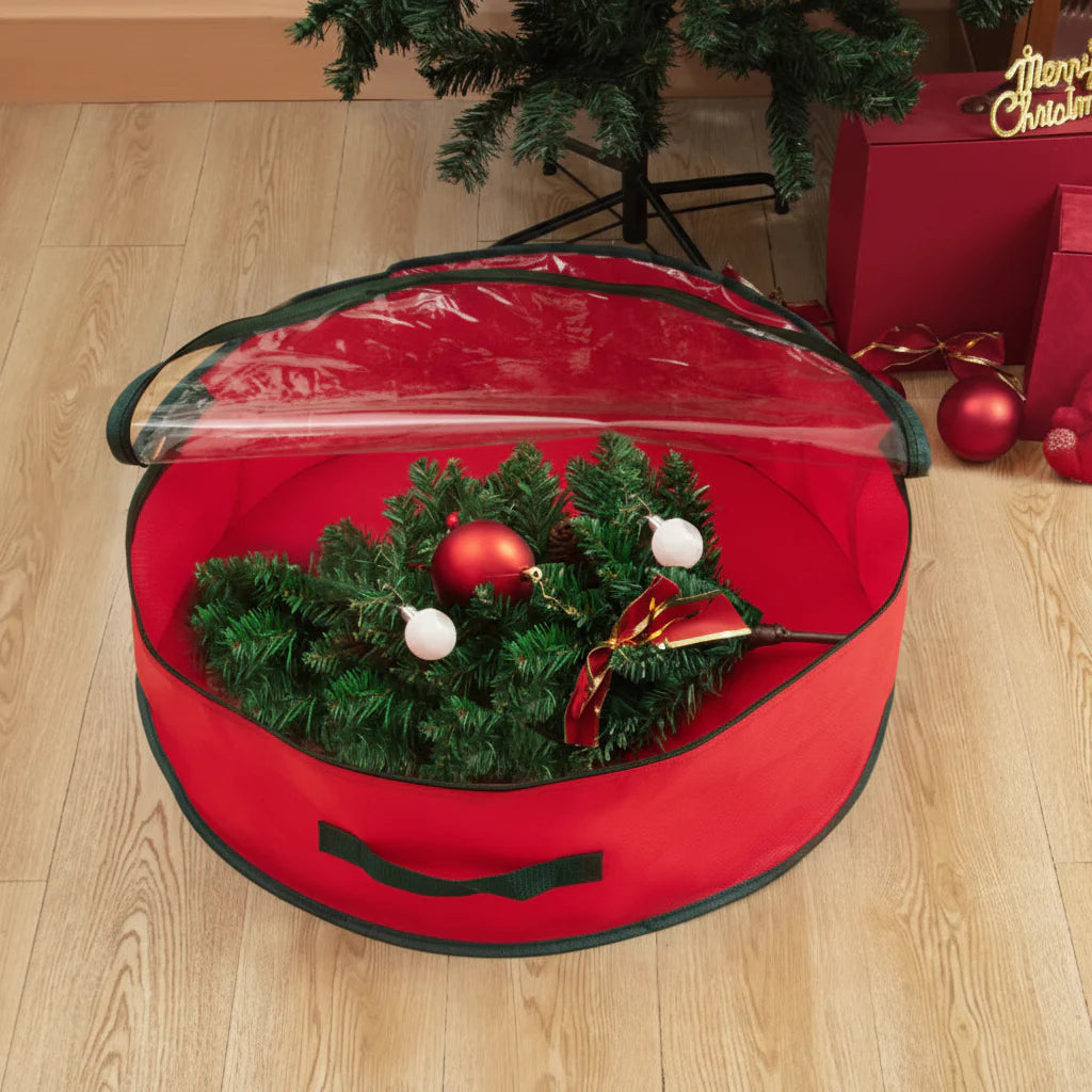 Christmas Wreath Storage Bag with Clear Window - Durable Non-Woven Fabric