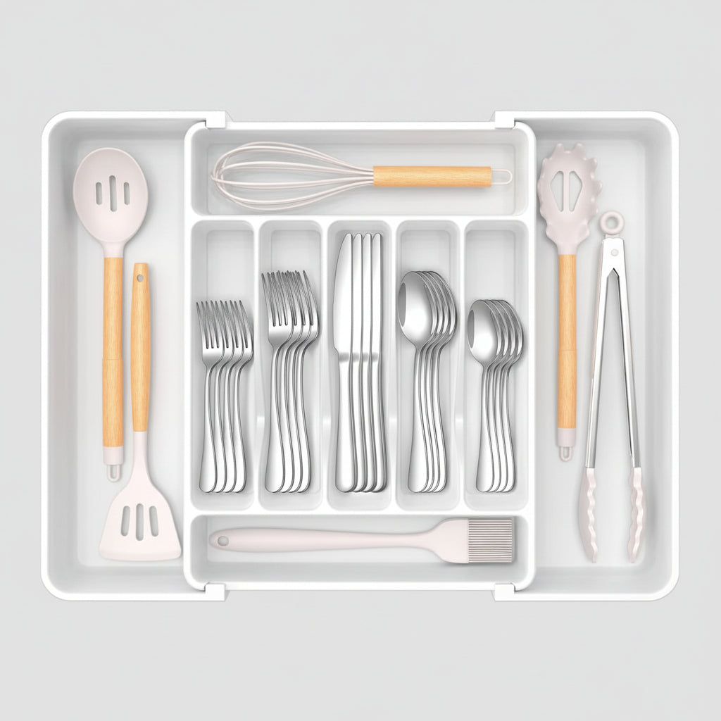 Extra Large Expandable Silverware Organizer BPA-Free Cutlery Tray
