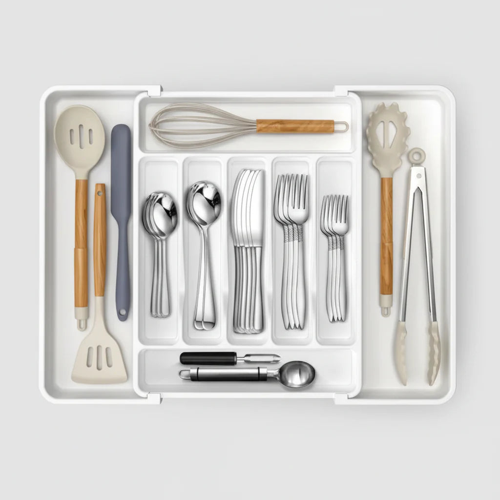 Extra Large Expandable Silverware Organizer BPA-Free Cutlery Tray