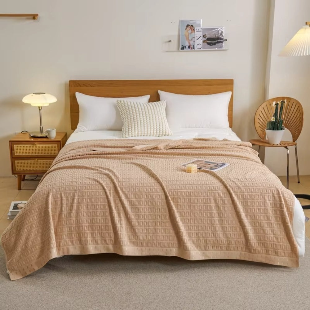 Waffle Cotton Lightweight Summer Bedspread Blanket