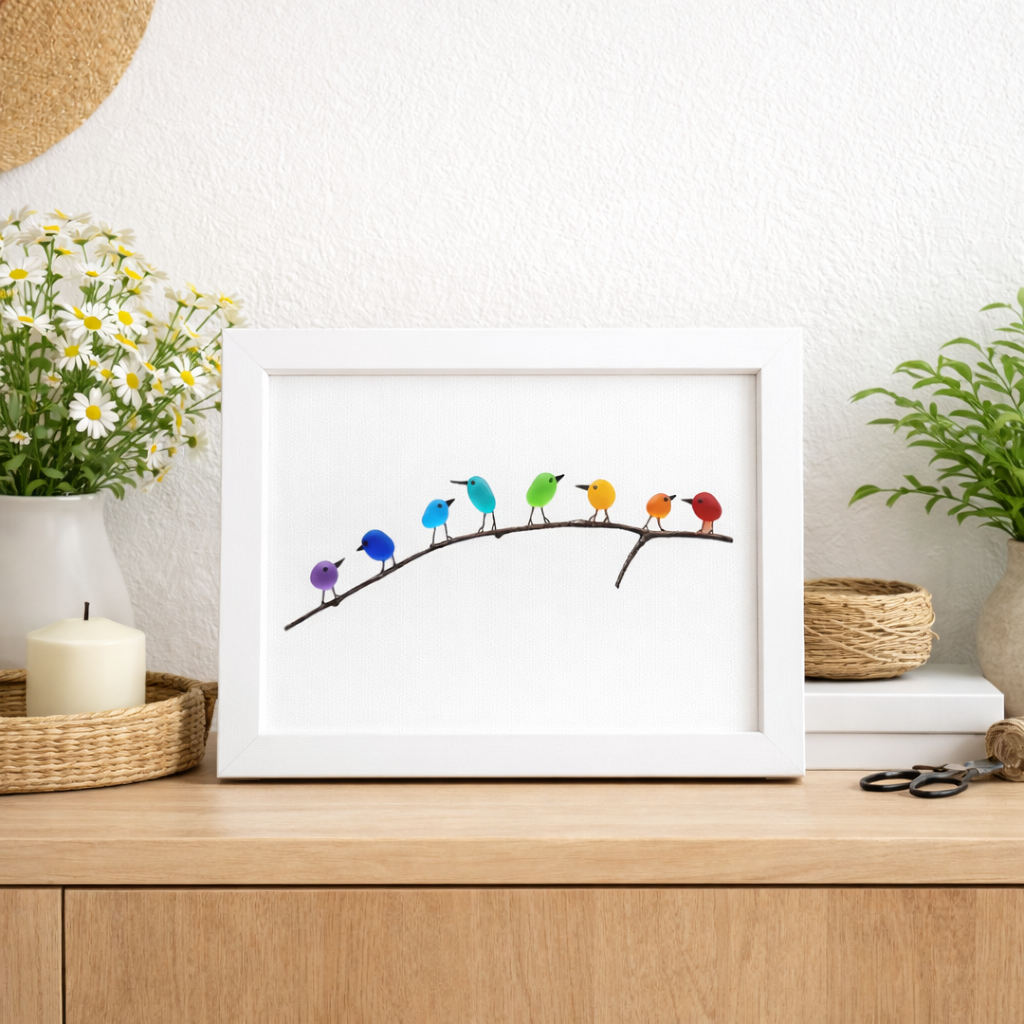 Coastal Sea Glass Bird Wall Art Frame