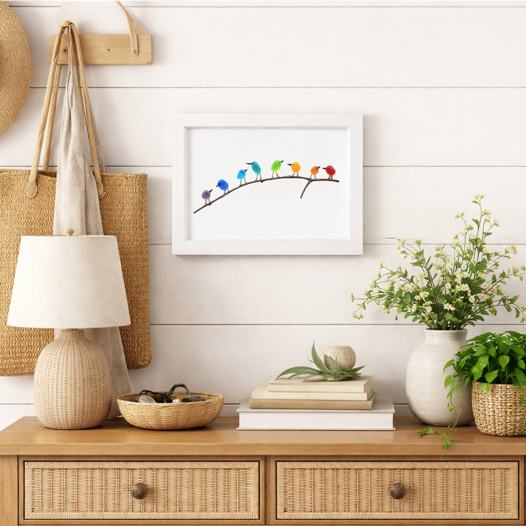 Coastal Sea Glass Bird Wall Art Frame