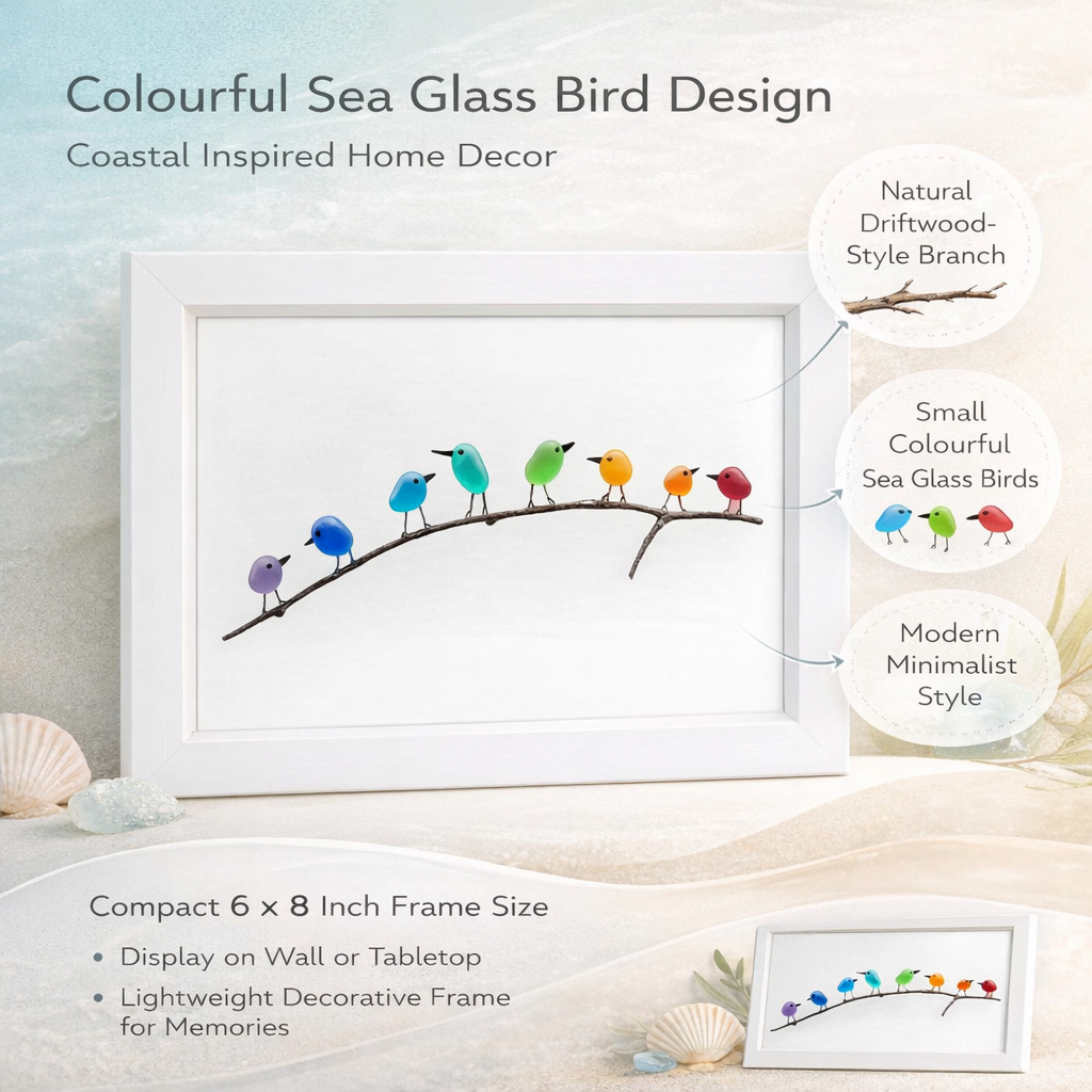 Coastal Sea Glass Bird Wall Art Frame